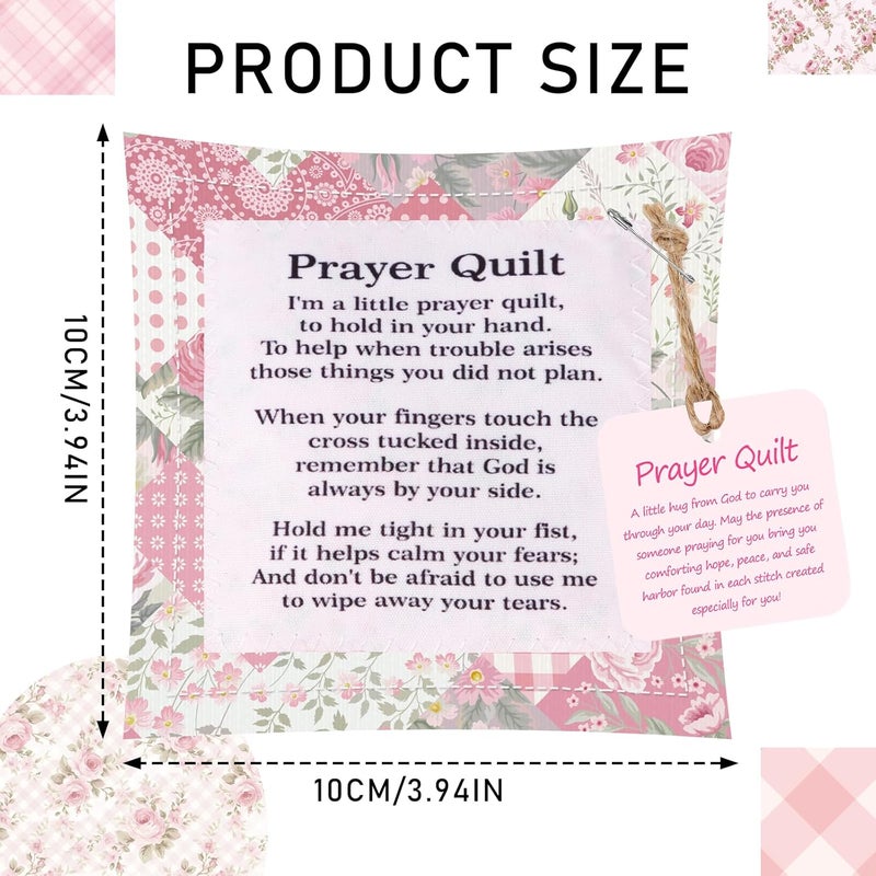 Keluna Prayer Quilt with Cross Inside - 6Pack Pink Mini Pocket Prayer Quilt Square with Scripture Poem, Handmade Faith Religious Church for Christian Pastor Cancer Patients Familes - Image 2
